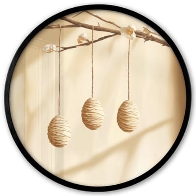 Poster in lijst Rond - Fotolijst 40x40 cm - Posters - Beige - Paastak - Eieren - Ronde posterlijst zwart - Decoratie - Wanddecoratie woonkamer - Muurdecoratie slaapkamer