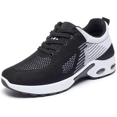 Nieuwe Hardloopschoenen Dames Ademende Sneakers Zomer Licht Mesh Luchtkussen Dames Sportschoenen Outdoor Veterschoenen Trainingsschoenen 44 black
