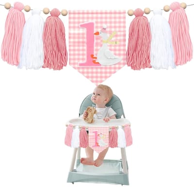 Kinderstoel Banner - Feest Decoratie - Verjaardag Vieren - Grappige Gans Design - XL - Roze