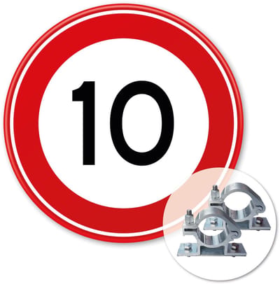 Verkeersbord Maximum snelheid 10km - A01-10 - Weerbestendig Aluminium - Ø60 cm - Bevestiging: Met paalbeugels Ø48mm