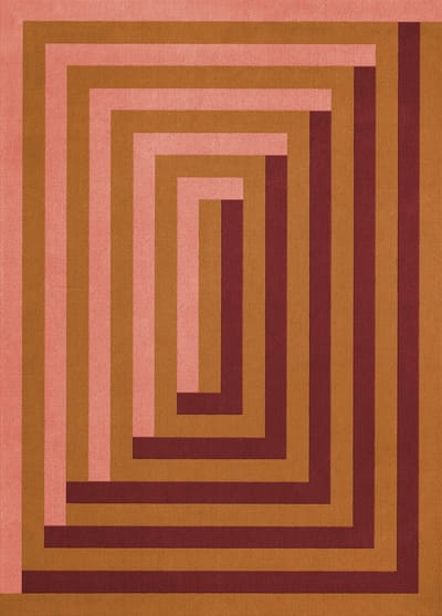Layered Teklan Labyrinth Coral Pink Vloerkleed - 180 x 270 cm - Veelkleurig - Rechthoekig - Wol - Woonkamer, Eetkamer, Slaapkamer - Geometrisch - Modern, Design
