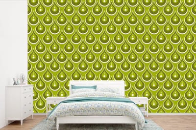 Behang - Fotobehang Patronen - Retro - Regen - Druppel - Groen - Breedte 360 cm x hoogte 240 cm