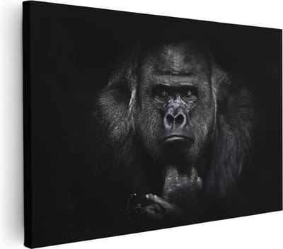 Artaza Canvas Schilderij Aap - 30x20 cm - Klein - Wanddecoratie Dierenkop - Muurdecoratie Zwart Wit - Kamer Accessoires Jungle