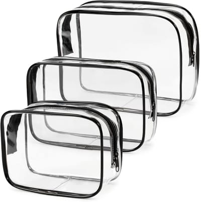 TOVBMUP Doorzichtige toilettas - Transparante cosmetische tas - Waterdichte PVC reistoilettas - Geschikt voor mannen, vrouwen, kinderen, gezinnen - Klein, middelgroot, groot - 3 stuks
