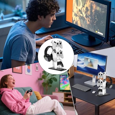 Koptelefoonhouder - Headsetstandaard - Bureau organiseren - Drielaags ontwerp - 302x19x9cm - Zwart