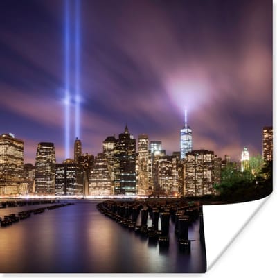 Poster New York - Nacht - Stad - Water - 100x100 cm XXL