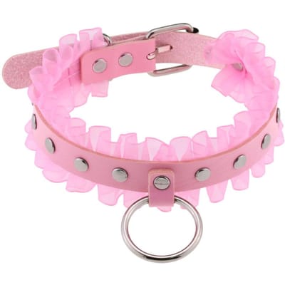 Diezi Trendy Punk Roze Kant Leer Choker Ketting Voor Vrouwen Mannen Torques Harajuku Gotisch Cirkel Hart Hanger Ketting Sieraden pink