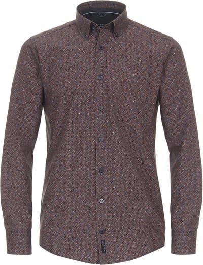 CASA MODA Sport casual fit overhemd - popeline - rood dessin - Strijkvriendelijk - Boordmaat: 45 - 46