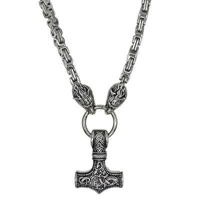 Tesoro Mio Michel – TMM 4 MEN – Viking Ketting – Wolven & Mjolnir Hamer- Edelstaal – 70 cm
