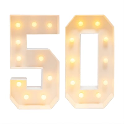 LED-verjaardagsnummers – Voor 50e verjaardagsfeestje en jubileum – Grote vintage stijl, 99 cm – White
