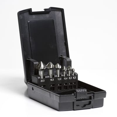 HSS-E Co5% RVS / INOX Verzinkboor Set DIN 335C - 90° U-Spiraal, 6-delig (6.3–20.5mm) in ABS-cassette