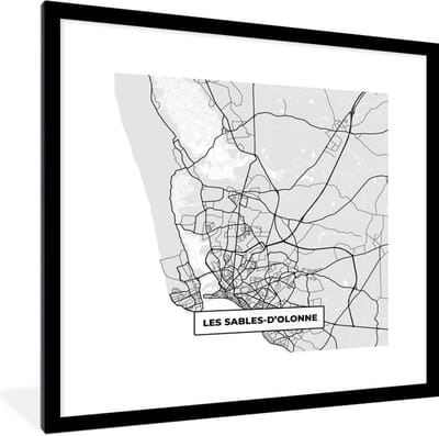Fotolijst incl. Poster - Frankrijk – Les Sables-d'Olonne – Stadskaart – Plattegrond – Kaart - 40x40 cm - Posterlijst