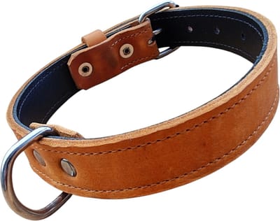 K9World by van der Veeke, Lederen Hondenhalsband – 3 cm Breed – Dubbel Leer – Handgemaakt – Cognac Bruin – Maat 40–50 cm