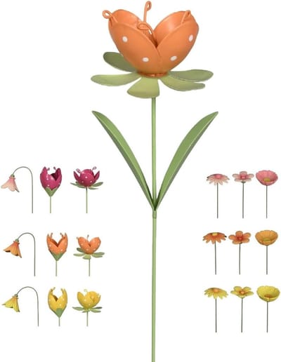 Tuinsteker Bloem - Bloemsteker Decoratie - Tuin Decoreren - Handgemaakt Antieklook - 32-36 cm - Warm Kleuren