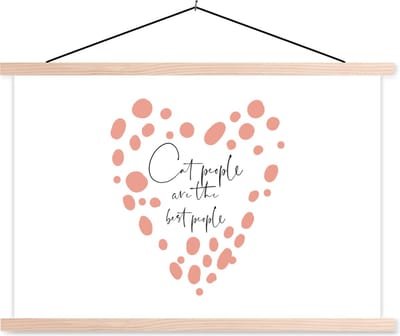Posterhanger incl. Poster 90x60 cm - Schoolplaat - Spreuken - Katten - Cat people are the best people - Quotes - Textielposter - Blanke latten
