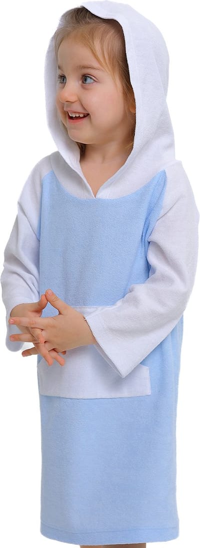 RobyKris Kids Zwemponcho met capuchon - Badstof - Blauw/wit - Maat 116-122