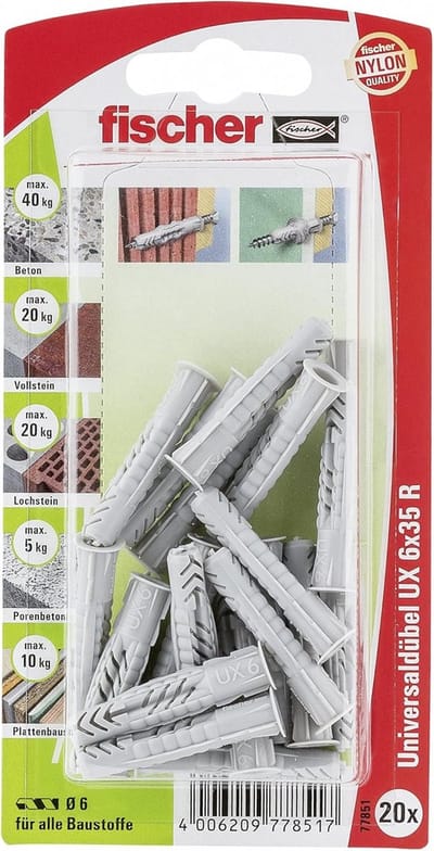 Universele Pluggen UX RK 6x35 mm - Set van 20 Stuks voor Stevig Bevestigen