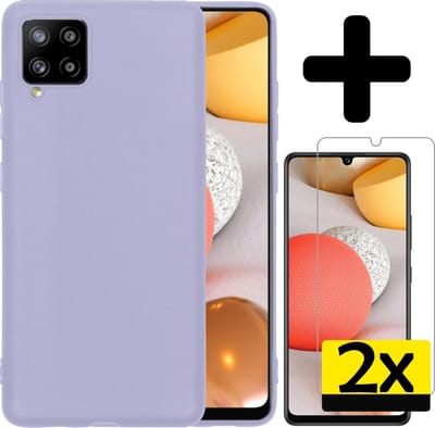 Hoesje - Met 2x Screenprotector - Geschikt voor Samsung Galaxy A42 - Sterk & Shockproof - Back Cover - Siliconen Case - Telefoon Hoes - Telefoonhoesjes - Lila