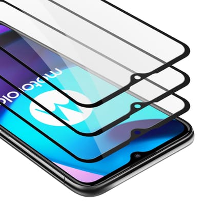 Cadorabo 3x Screenprotector geschikt voor Motorola MOTO E20 / E30 / E40 Volledig scherm pantserfolie Beschermfolie in TRANSPARANT met ZWART - Getemperd (Tempered) Display beschermend glas in 9H hardheid met 3D Touch