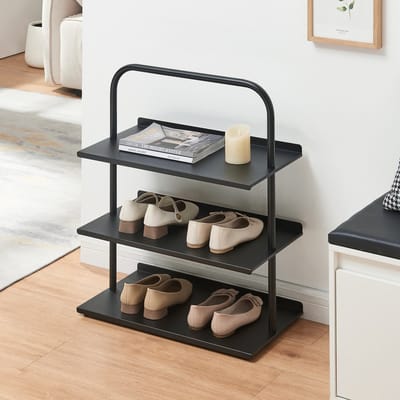 Schoenenrek Poytya met 3 planken zwart 73x60x32 cm [en.casa]
