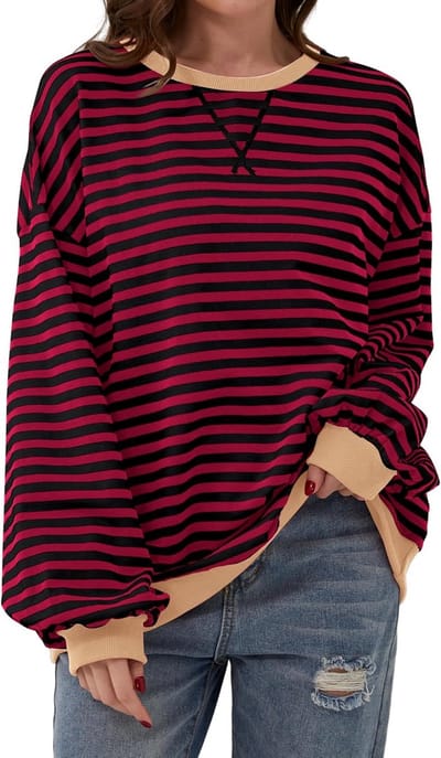 Gestreept Oversized T-shirt met Lange Mouwen voor Vrouwen
