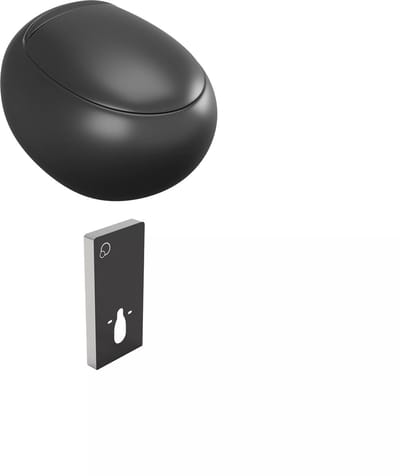 Vente-unique Set voor hang-wc van mat zwart keramiek met decoratief voorwandsysteem - HURO II L 40 cm x H 39 cm x D 58 cm