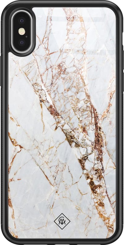 Casimoda® hoesje - Geschikt voor iPhone Xs - Marmer Goud - Luxe Hard Case Zwart - Backcover telefoonhoesje - Goudkleurig