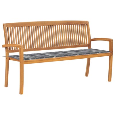 vidaXL - Tuinbank - stapelbaar - met - kussen - 159 - cm - massief - teakhout