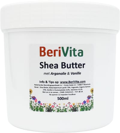 Shea Butter Puur met Arganolie en Vanille 500ml Pot - Huid en Haar - Arganzalf
