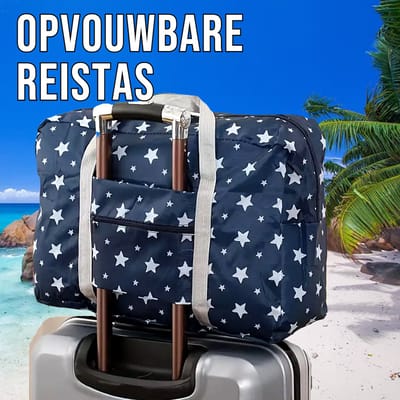 Allernieuwste.nl® Opvouwbare Reistas Blauw + Sterren - Handbagage Weekendtas - 46x29x14cm %%