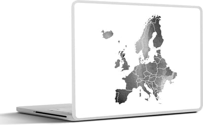 Laptop sticker - 17.3 inch - Europakaart in waterverf - zwart wit - 40x30cm - Laptopstickers - Laptop skin - Cover