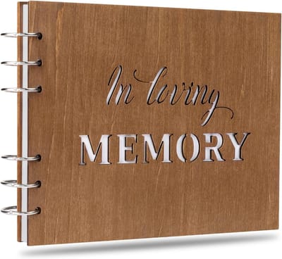 Houten Begrafenis Gastenboek 8.5" Hardcover met Witte Pagina's voor Herdenking en Viering van het Leven