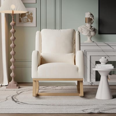 Schommelstoel met Lendesteun - Comfortabele Fauteuil - Ontspannen Zitten - Zijvakken voor Afstandsbediening - 96x93x68cm - Beige