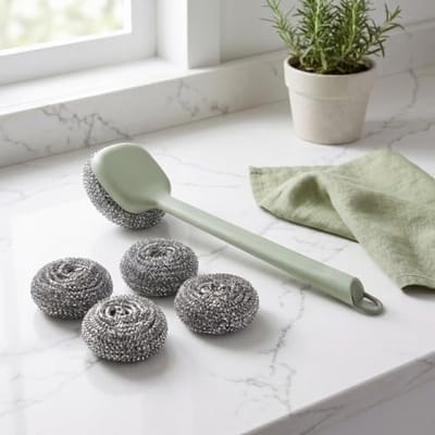 Thijox - Keukenborstel Afwasborstel met Handvat 23,5 cm - Voor Servies, Potten, Pannen, Spoelbakken, Keukengerei - Inclusief 4 Reserveborstelkoppen -