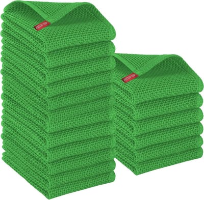 Keukendoeken Wafel - Vaatdoeken Set - Keuken Reinigen - Turks Katoen Absorberend - 18 Stuks - Smaragdgroen
