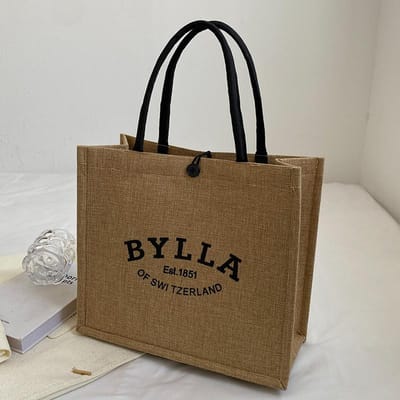 Linnen tas met grote capaciteit voor dames Mode Linnen handtas voor studenten in de klas Eénschouder draagtas 34*31*14 brown