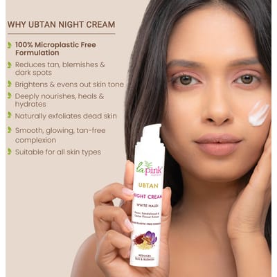 La Pink Ubtan White Haldi Nachtcrème | 100% Microplasticvrije Formule | Verwijdert Bruine Kleur | Saffraan, Sandelhout & Cactusbloem | Alle Huidtypes | 50g brown