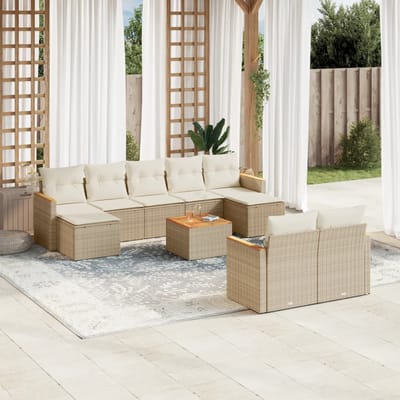 vidaXL - 10-delige - Loungeset - met - kussens - poly - rattan - beige