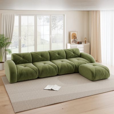 Wishdor Modulaire Hoekbank Vierzits - Zachte Chenille En Frameloos Ontwerp - Voor Woonkamer - Dichte Schuimvulling - Groen