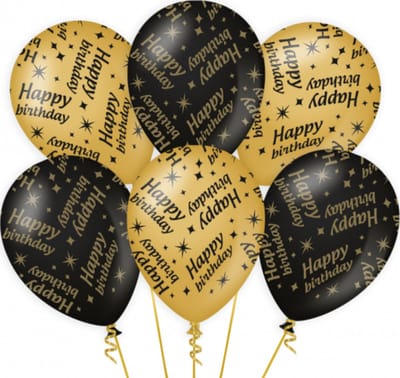 Happy Birthday verjaardag feest ballonnen - 6x stuks - zwart/goud - leeftijd - 30 cm - versiering - feestartikelen