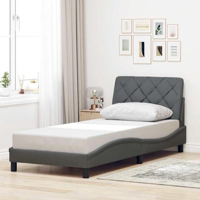 Stoffen Bedframe - Bed met Hoofdbord - Comfortabel Slapen - Golvend Design - 90 x 200 cm - Donkergrijs