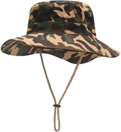 Dailygoods- Zonnehoed Camouflage - Verstelbaar - Lichtgewicht - Ademend Mesh - Waterdicht - Zweetband van Katoen - Kinriem - Outdoorhoed