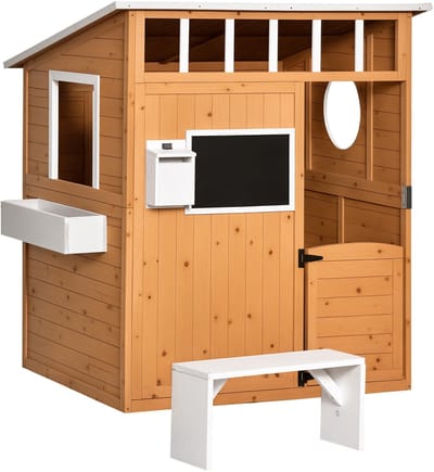 ECTEATOY® Houten Speelhuisje voor Buiten met Brievenbus en Bloembak - Natuurhout - 3 tot 8 JaarC