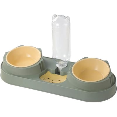 Kattenbak met Automatische Waterbak Voerbak Anti-Slip Anti-Mors Nekbeschermende Huisdierschaal Set Voor Katten Dubbele Bakken Voor Voer & Water