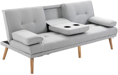 HOMCOM Slaapbank - 181x77x72 cm - 3-zits - Sofabed - Linnen - Lichtgrijs