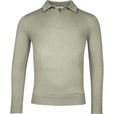Thomas Maine Trui Uni Color Wool Cashmere Blend Polo Collar Round Knit Licht Groen / male