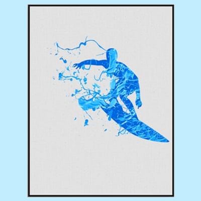 Allernieuwste.nl® Canvas Schilderij * Aquarel Surfer in Blue * - Surfsport - Aquarel Print - Kleur - 50 x 70 cm