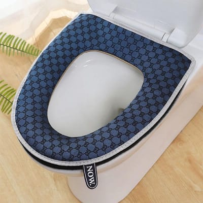 Ruitvormige Linnen Toiletmat Algemene Huishoudelijke Verdikte Wasbare Toiletmat Rits 1pc blauw