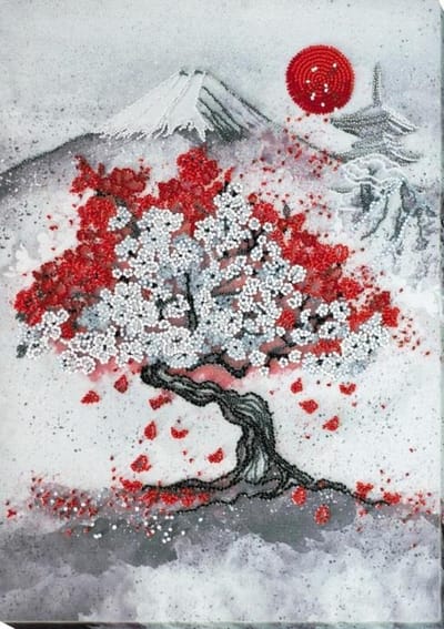 Borduurpakket met parels - kralen - HANAMI - JAPANSE BLOESEM - ABRIS ART