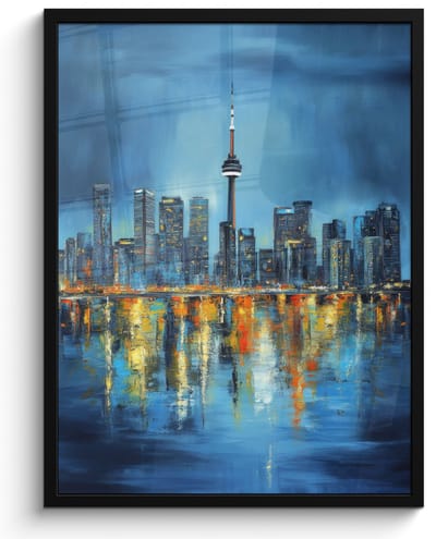 Poster in lijst - Fotolijst 50x70 cm - Posters - Skyline Toronto - Water - Stadslichten - Toren - Posterlijst zwart - Decoratie - Wanddecoratie woonkamer - Muurdecoratie slaapkamer